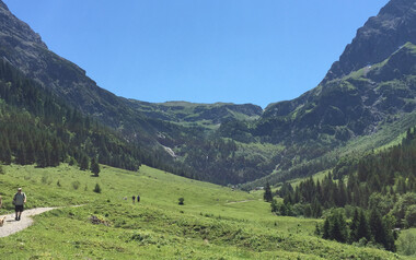Wanderweg mit Blick auf den Elfer und kleinen Widderstein | © Kleinwalsertal