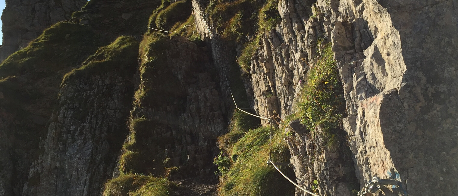 Seilversicherungen erleichtern den Aufstieg durch den Fels | © Kleinwalsertal