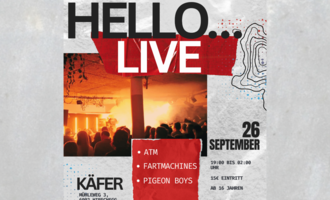 A concert poster for a live event featuring various bands. The event takes place on September 26 at Käfer. | © Hello... Eventteam - Verein der Jugend