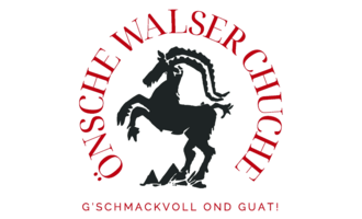 A stylized logo featuring a goat, surrounded by textual elements. Below is the slogan "G'schmackvoll ond guat!". | © Logo Önsche Walser Chuche