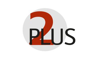 Ein einfaches und modernes Logo mit der Zahl "2" in Rot und dem Wort "PLUS" in schwarzer Schrift. Der Hintergrund ist rund und grau. | © 2-Plus Versicherungsagentur Logo