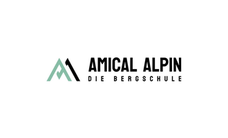 A modern logo for the Amical Alpin Mountain School. It features geometric shapes and clear lettering.