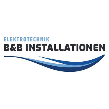 A logo for the company B&B Installationen, which specializes in electrical engineering. It combines modern fonts with a stylized wave shape in blue. | © B&B Installationen Frank Berwanger Logo