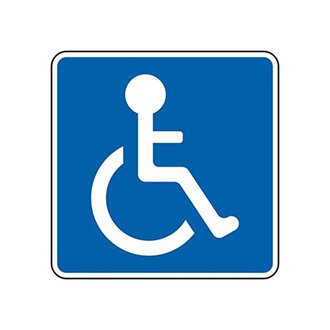 Ein blaues Schild mit einem weißen Symbol für Barrierefreiheit. Es zeigt eine sitzende Person im Rollstuhl. | © Parkplatz für mobilitätseingeschränkte Personen