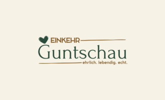 A logo with the name "Einkehr Guntschau" in green letters. Below it is the slogan "honest. vibrant. authentic." | © Einkehr Guntschau Logo