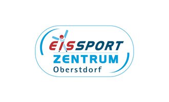 A logo of the Ice Sports Center Oberstdorf. It displays the inscription "Ice Sports Center" in blue and red with a graphic element. | © Eissportzentrum Oberstdorf Logo