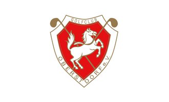 Das Logo des Golfclubs Oberst Dorfe zeigt ein rotes Wappen mit einem aufrechten Pferd und Golfschlägern. Der Schriftzug "GOLFCLUB OBERST DORFE.V." ist ebenfalls enthalten. | © Golfclub Oberstdorf Logo