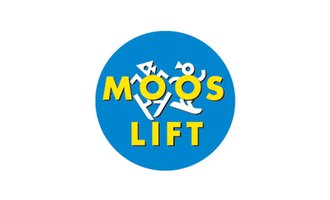 A round logo with the text "MOOS LIFT" in yellow letters on a blue background. Various stylized figures are also depicted. | © Mooslift Logo