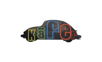 A stylized silhouette of a beetle car with colorful letters forming the word "Käfer." The background is simple and neutral. | © Kleinwalsertal Tourismus | V. Senn