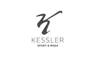 Ein schlichtes Logo mit dem Schriftzug "KESSLER" und der Beschreibung "SPORT & MODE". Das Design ist modern und elegant.