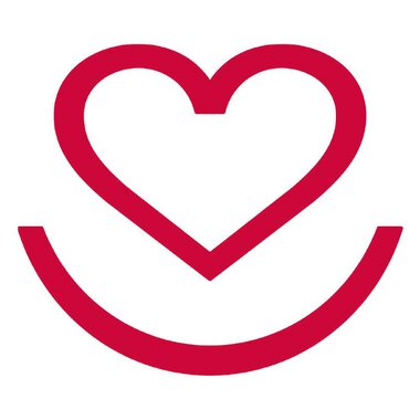 Ein einfaches, rotes Symbol mit einem Herz und einem lachenden Gesicht. Es strahlt Freude und Liebe aus. | © Krankenpflegeverein Kleinwalsertal Logo Gemeinde