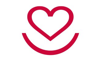 Ein einfaches, rotes Symbol mit einem Herz und einem lachenden Gesicht. Es strahlt Freude und Liebe aus. | © Krankenpflegeverein Kleinwalsertal Logo Gemeinde
