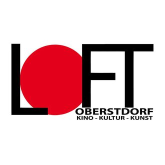 A modern logo for LOFT in Oberstdorf. It represents cinema, culture, and art with a striking red circle and clear lettering. | © Loft Kino Oberstdorf Logo