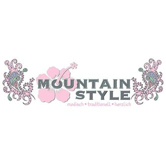 A creative logo with the text "MOUNTAIN STYLE". The design is fashionable and traditional with floral patterns. | © mountain_styleV2_rosa Logo