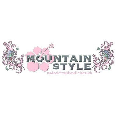 A creative logo with the text "MOUNTAIN STYLE". The design is fashionable and traditional with floral patterns. | © mountain_styleV2_rosa Logo