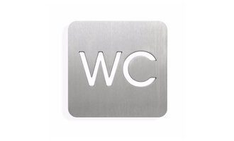 Ein minimalistisches Schild aus Edelstahl mit der Aufschrift "WC". Es zeigt an, dass es sich um eine Toilette handelt. | © Öffentliches WC