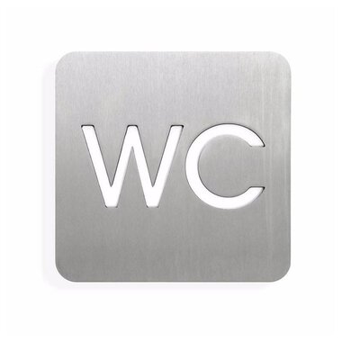 Ein schlichter Hinweis auf eine Toilette, dargestellt auf einem Silberstahl-Schild. Die Buchstaben "WC" sind in Weiß hervorgehoben. | © Öffentliches WC in Hirschegg