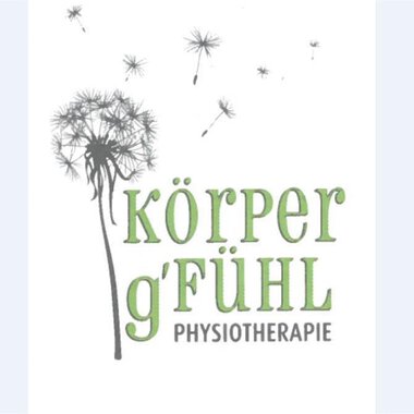 Ein kreatives Logo für eine Physiotherapiepraxis. Es zeigt eine Pusteblume mit dem Schriftzug "Körper g'Fühl". | © Logo Physiotherapie "körperg´fühl“ - Eva Rüf-Aberer