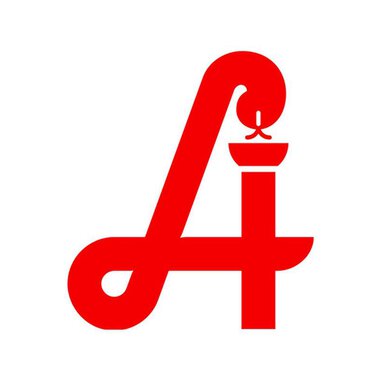Ein rotes Logo, das einen stilisierten Buchstaben "A" darstellt. Es enthält eine Kerze und eine besondere geschwungene Form. | © Walsertal Apotheke Logo