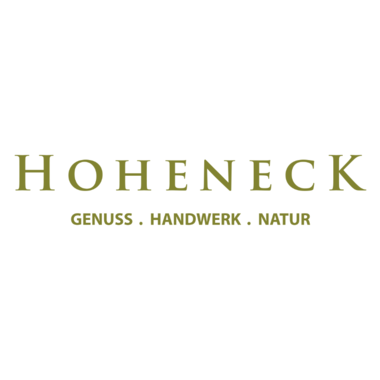A stylish logo with the name "Hoheneck". The slogan emphasizes enjoyment, craftsmanship, and nature.