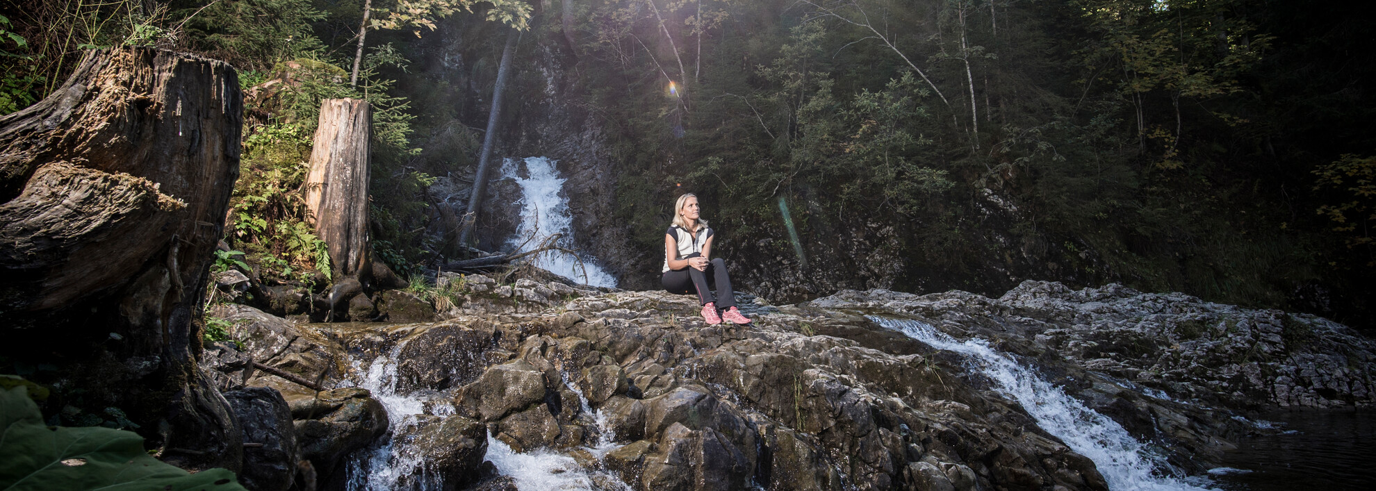 Nature experience at the waterfall at Schwarzwasserbach | ©  Kleinwalsertal Tourism eGen | Photographer: Dominik Berchtold